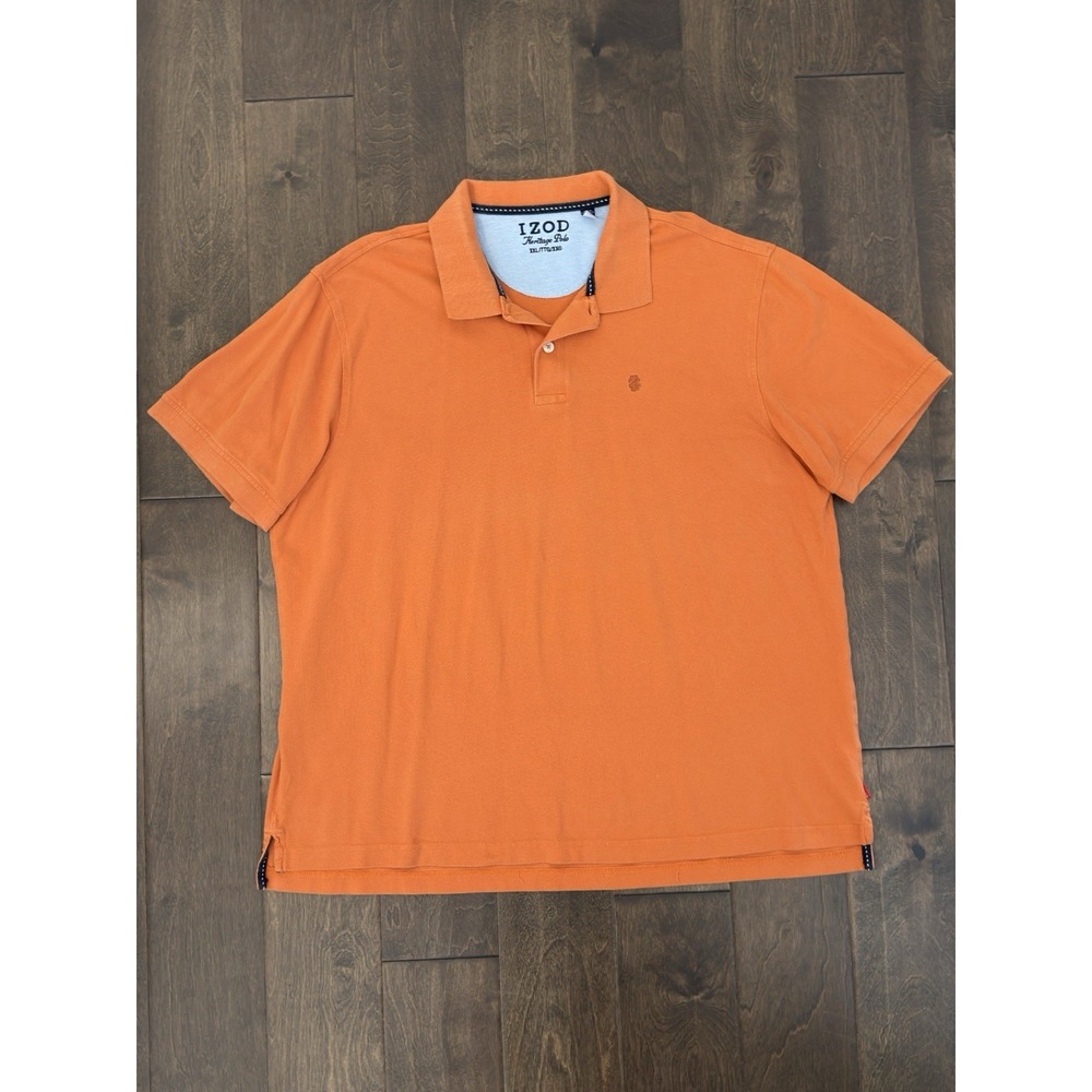 Izod Heritage Collard Polo‎ Shirt Mens 2XL Orange Short Sleeve Luxury Sport